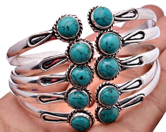 Turquoise Bangle Bracelet, Turquoise Crystal Handmade Bangle, Two Stone Bangle Bracelet, Adjustable Bangle Bracelet, Blue Turquoise Gemstone