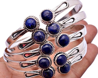 Lapis Bangle, Lapis Lazuli Gemstone Adjustable Bangle Bracelet Jewelry, Lapis Crystal Blue Adjustable Cuff Bracelet, Wholesale Bangle