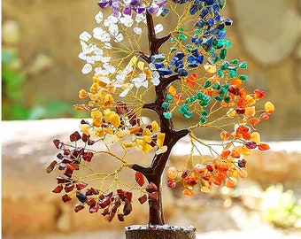 Seven Chakra Tree Of Life, Money Tree, Natural Crystal Tree, Hippie Tree, Gift For here & Wedding, Multi Color Gemstone Tree, Yoga Tree
