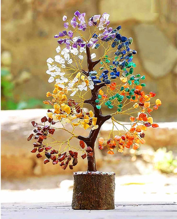 Seven Chakra Tree of Life, Money Tree, Natural Crystal Tree, Hippie Tree,  Gift for Here & Wedding, Multi Color Gemstone Tree, Yoga Tree 