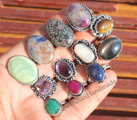 Anelli Ametista Lotto Lotto Di 5 Anelli Con Ametista - Placcati Argento 925, Pietre Taglio Misto, Stile Vintage Anelli Placcati 925 India - Foto 12
