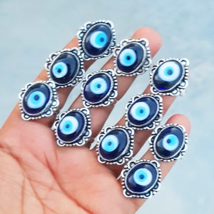 Evil Eye Gemstone Handmade Ring Jewelry, Wholesale Ring Shell Crystal, Evil Eye Blue Ring For Women, Chunky Rings