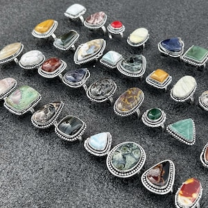 Rings For Women Natural Multi Color Crystal Handmade Rings Women Jewelry Wholesale Lot Assorted Gemstone Silver Plated Rings