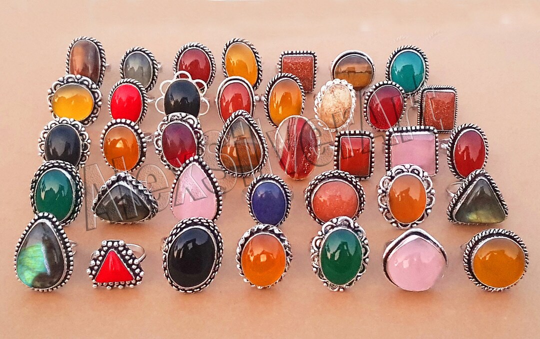 Assorted Crystal Rings, Wholesale Ring for Women, Boho Rings Natural