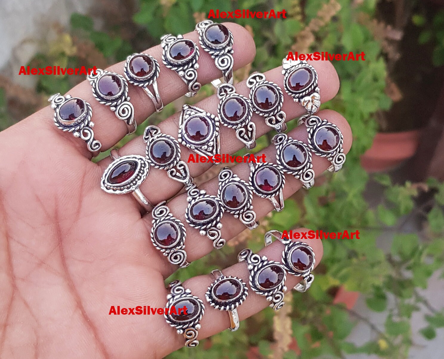 Garnet Rings, 925 Silver Plated Rings Pear Design Ring, Women Ring, Handmade Ring, Wholesale Lot Women Ring, US Ring Size 6 to 10