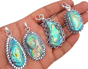 Natural Abalone Shell Pendant Women&#39;s Jewelry Handmade Pendant Necklace Wholesale Lot  925 Silver Plated Pendants