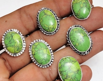 Green Turquoise Gemstone Ethnic Handmade Rings Jewelry