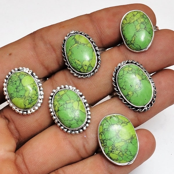 Green Turquoise Gemstone Ethnic Handmade Rings Jewelry