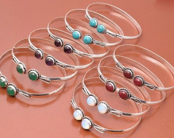 5-100 Pcs All Color Multi Gemstone 925 Silver Plated Adjustable Cuff Bangles Jewelry