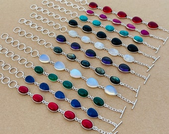 Natural Multi Color Crystal Handmade Bezel Bracelets Jewelry Assorted Gemstone Chain Bracelets For Women