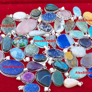 Assorted Gemstone Pendant Necklace, Crystal Silver Plated Handmade Pendants Jewelry, Pendant For Women Bulk Sale, Multi Color Pendants image 4