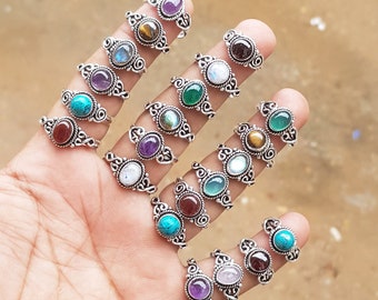 Wholesale Lot Assorted Gemstone Ring, Assorted Crystal Handmade Ring, Ring For Women, Silver Plated Ring, Wholesale Lot Jewelry Bulk Sale!