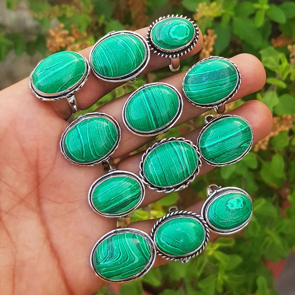 Malachite Ring, Malachite Gemstone Ring, Malachite Crystal Handmade Ring, Ring For Women, Wholesale Lot Jewelry Bulk Sale