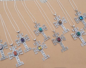 Cross Pendant Necklace For Women, Assorted Crystal Handmade Designer Pendant Necklace Jewelry, Wholesale Silver Overlay Pendant Lot