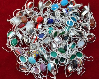 5-100 Pcs Mix Color Multi Gemstone 925 Silver Plated Handmade Earrings Jewelry