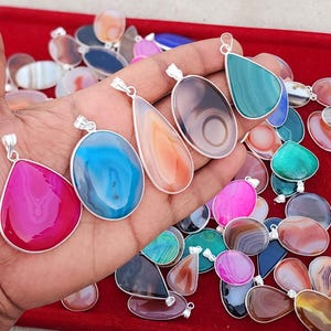 Multi Color Agate Pendants Necklace For Women Multi Bostwana Agate Gemstone Handmade Bezel Pendants Jewelry Wholesale Lot Pendants Necklace