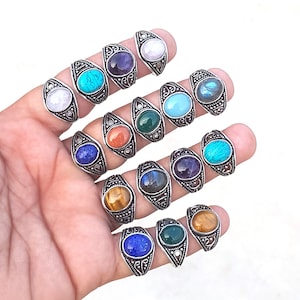 Wholesale Lot Assorted Gemstone Ring, Assorted Crystal Handmade Ring, Ring For Women, Silver Plated Ring, Wholesale Lot Jewelry Bulk Sale!