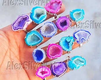 Scheibe Druzy Edelstein Ring, Druzy Kristall handgefertigt Ring, Ring für Frauen, 925 Versilbert Ring, Großhandel Ring Schmuck Bulk Sale!