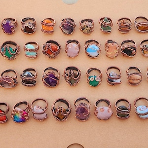 Draht Ringe Multi Kristall Handgemachte Kupfer Draht Ringe für Frauen Schmuck Verschiedene Edelstein Statement Ringe