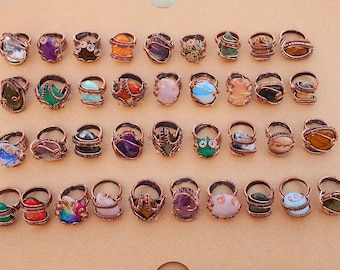 Anillos de alambre Anillos de alambre de cobre hechos a mano con múltiples cristales para mujer Joyería Anillos llamativos con piedras preciosas variadas