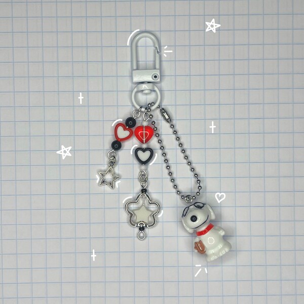 Porte-clés Snoopy | Porte-clés personnage | Porte-clés pour chien | Porte-clés noir et blanc