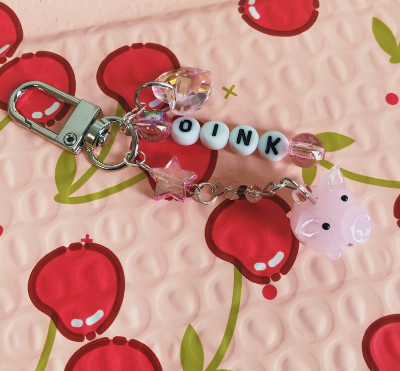 Pig Keychain Pig Charm Pig Bead Farm Animal Keychain Etsy