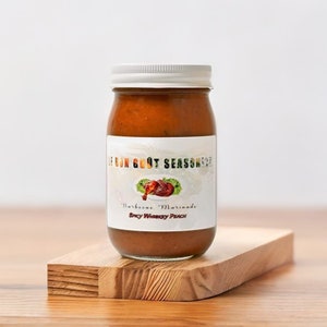 Whisky picante Barbacoa de melocotón orgánico Marinado/condimento Sabor picante y ardiente Perfecto para asar a la parrilla, condimento de barbacoa Sabor a melocotón