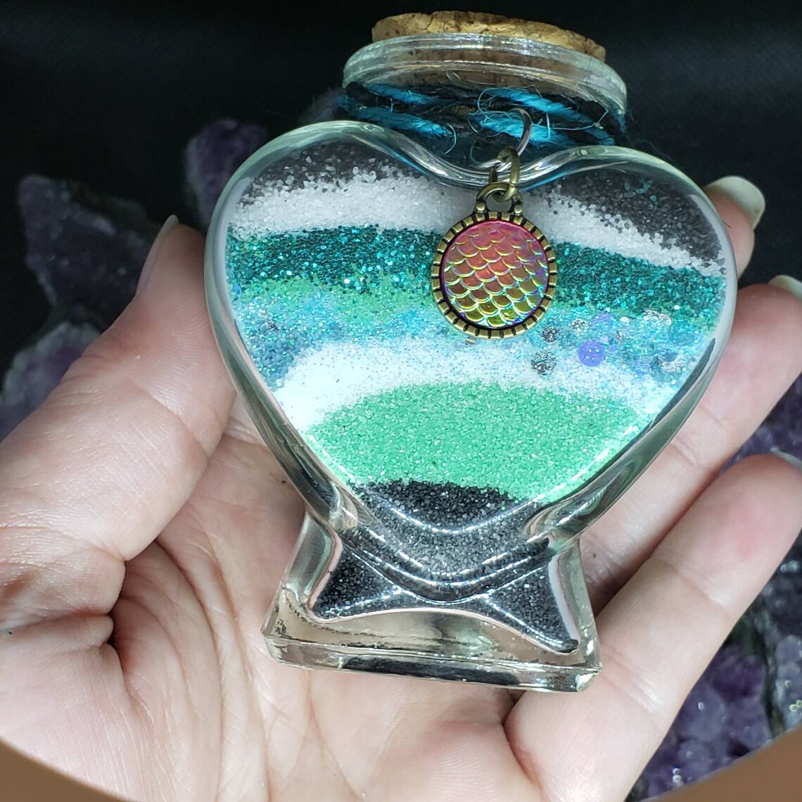 2.5oz glass heartshaped jar. empty glitter sand art or Etsy