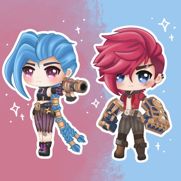 Arcane Jinx and Vi Chibi Sticker / League of Legends Vinyl Sticker / LoL / ADC Jungle Sticker / Water Bottle Sticker / Laptop Sticker