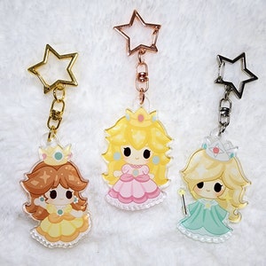 Princess Peach Daisy Rosalina Keychain / Video Game Acrylic Charm / Cute Kawaii Japanese Mario Charm