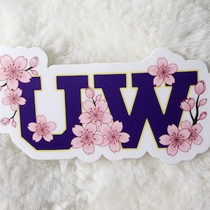 UW Cherry Blossom Sticker / Vinyl Sticker / UW Seattle Husky Dog Winter Scarf / University of Washington Huskies Sticker
