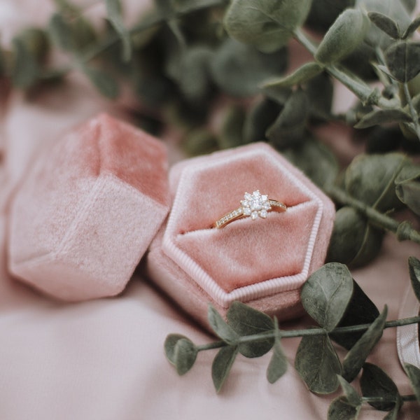 Mauve Pink Velvet Ring Box // Hexagon Modern Ring Box, Pearl Proposal Box, Ring Box, Proposal, Engagement Ring, Engagement Gift, Bride Gift