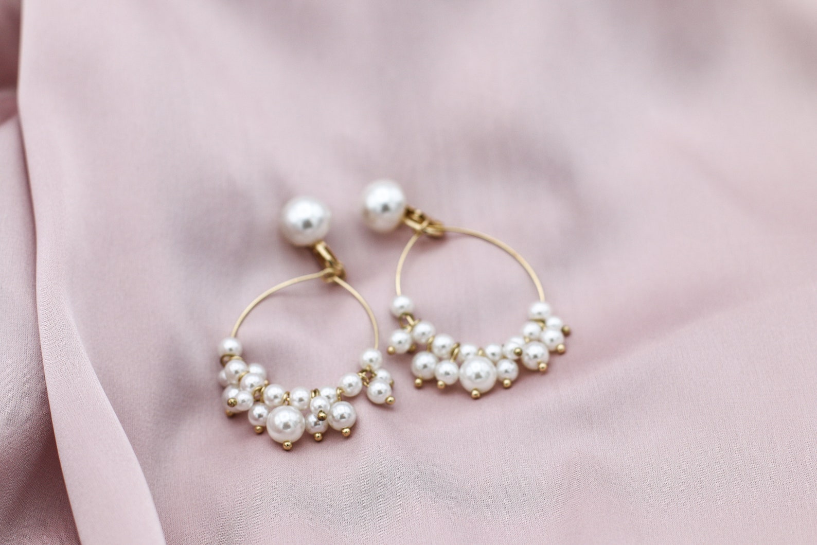 Pearl Clip On Hoop Earrings // Pearl Gold Hoop Earrings Etsy