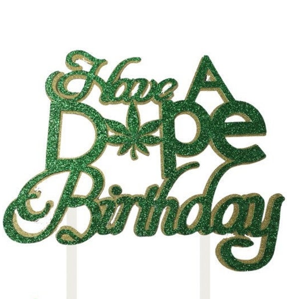 Marijuana Weed Accessories, Happy Birthday Custom Cake Topper Decorations for husband and Boyfriend, Gold & Green Cannabis Smoking supplies