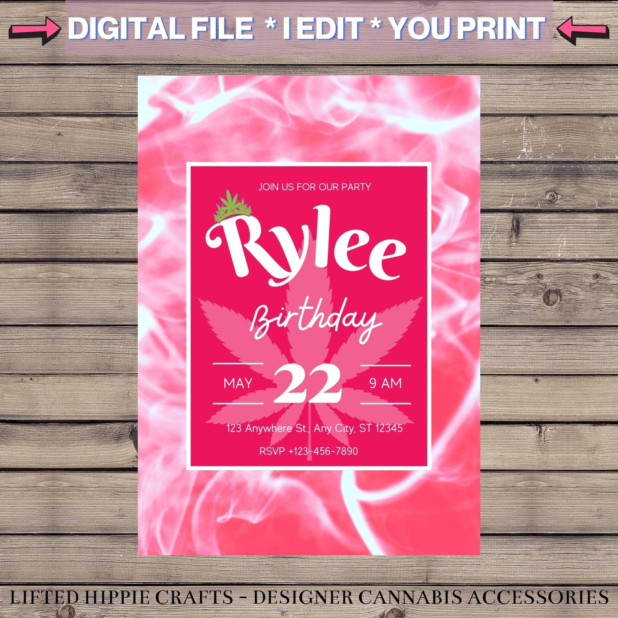 Cannabis Birthday Invitation, Weed Party, Stoner Girl, Customized Card ...