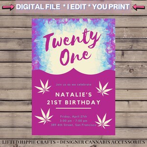 Weed Themed Birthday Digital Invitation, 420 Pot Party Invitation ...