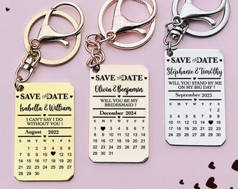 Bridesmaid Save the date , Personalized Bridesmaid gift Calendar keychain, Engraved significant date marker, Wedding Gift , Anniversary gift