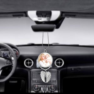 Personalized Metal Angel wings Car charm Memorial ornament Custom photo- Mirror Ornament- double sided car hanger Memorial gift