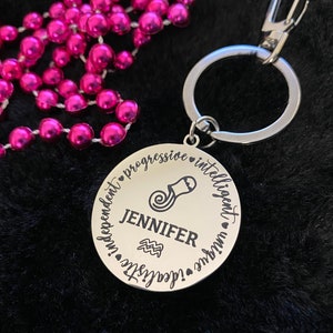 Personalized Zodiac Keychain ,Engraved Metal keychain , horoscope , astrology , custom name zodiac key chain, Valentine gift for him/her.