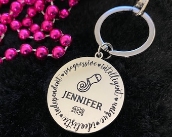 Personalized Zodiac Keychain ,Engraved Metal keychain , horoscope , astrology , custom name zodiac key chain, Valentine gift for him/her.
