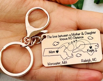 Long distance gift for boyfriend, girlfriend, best friend, bestie, custom moving away gift, LDR keychain for her him, states other countries