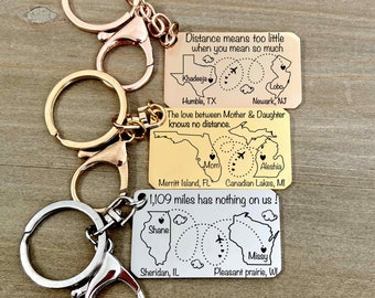 Long distance relationship gift,LDR keychain, custom 2 state keychain, Father's day gift,long distance gift,no matter where,State,country