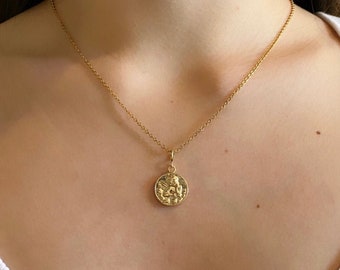 Collar "Celestial" de Gold Angel Coin, collar de ángel de oro, collar de monedas, collar de ángel, joyas de ángel, collar de oro, collar delicado
