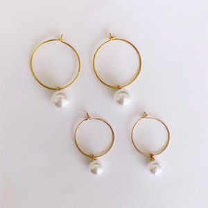 Gold Pearl Hoop Earrings, Gold Hoops, Pearl Earrings, Pearl Hoop Earrings, Pearl Hoops, Pearl Dangle Earrings, Pearl Jewelry, gold pearls