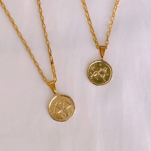 Zodiac Coin Necklace | Gold Coin Necklace | Zodiac Sign Jewelry | Celestial Necklace | Zodiac Sign Necklace | Gold Zodiac Necklace