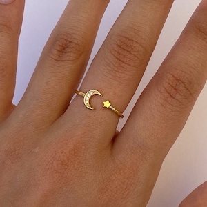 Gold Plated &quot;Moon Child&quot; Silver Adjustable Ring, Celestial Ring, Star ring, Dainty ring, Moon Ring, Star Ring, Minimalist Ring, Open Ring,