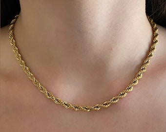 ツイストゴールドロープチェーンネックレス、レトロなスパイラル