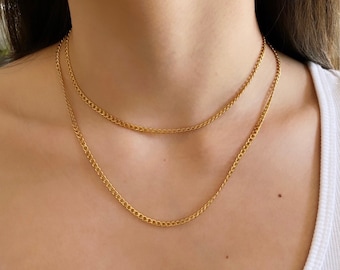 Collier de chaîne simple or, collier de superposition, chaîne de bordure, collier de chaîne, collier classique de chaîne, cadeau d’anniversaire, chaîne d’or délicate