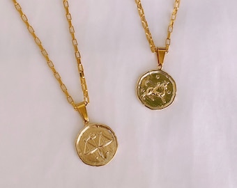 Zodiac Coin Necklace | Gold Coin Necklace | Zodiac Sign Jewelry | Celestial Necklace | Zodiac Sign Necklace | Gold Zodiac Necklace
