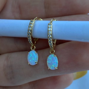 Nova Opal Earrings, Opal Hoops, Opal Huggies, Opal Huggie Earrings, Minimal Earrings, Huggie Earrings, Tiny Hoops, Dainty Hoop Earrings